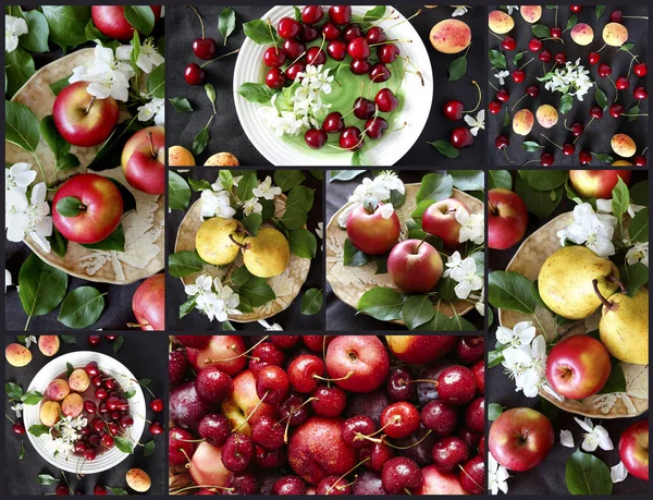 Collage de fruits frais. Différentes compositions de fruits . — Photo