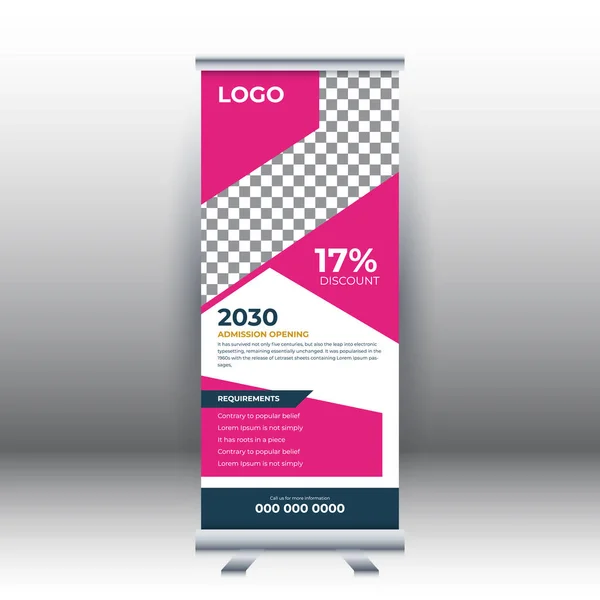 Istruzione Roll Banner Stand Template Design Creativo Banner Bimbo Scuola — Vettoriale Stock