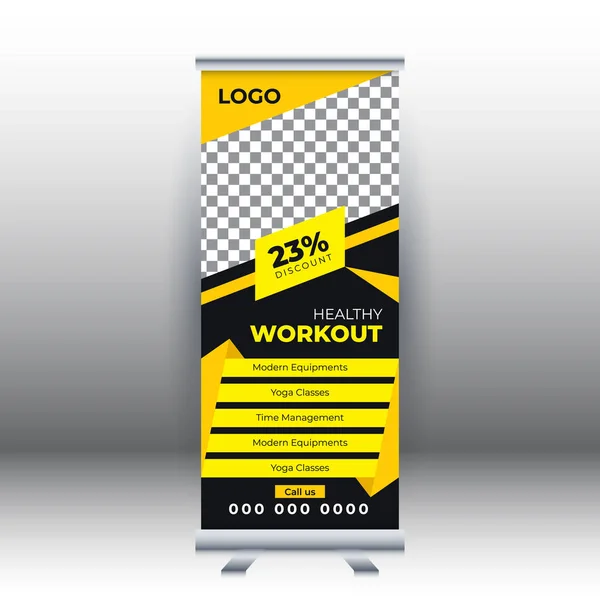 Fitness Roll Modelo Design Banner Venda Fundo Abstrato Pull Design — Vetor de Stock