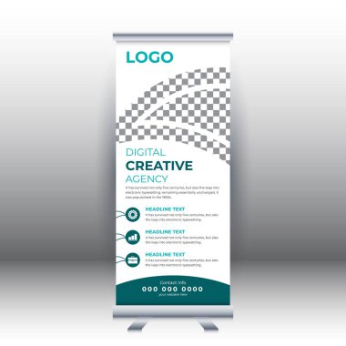 Yaratıcı soyut modern kurumsal işletme dikey rulo sancak tasarımı vektör illüstrasyon konsepti sergisi reklamcılık, sunum, kapak yayını.