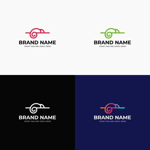 Creative Line Art Chameleon Logo Design Template Vector Illustration Lizard — Stock Vector
