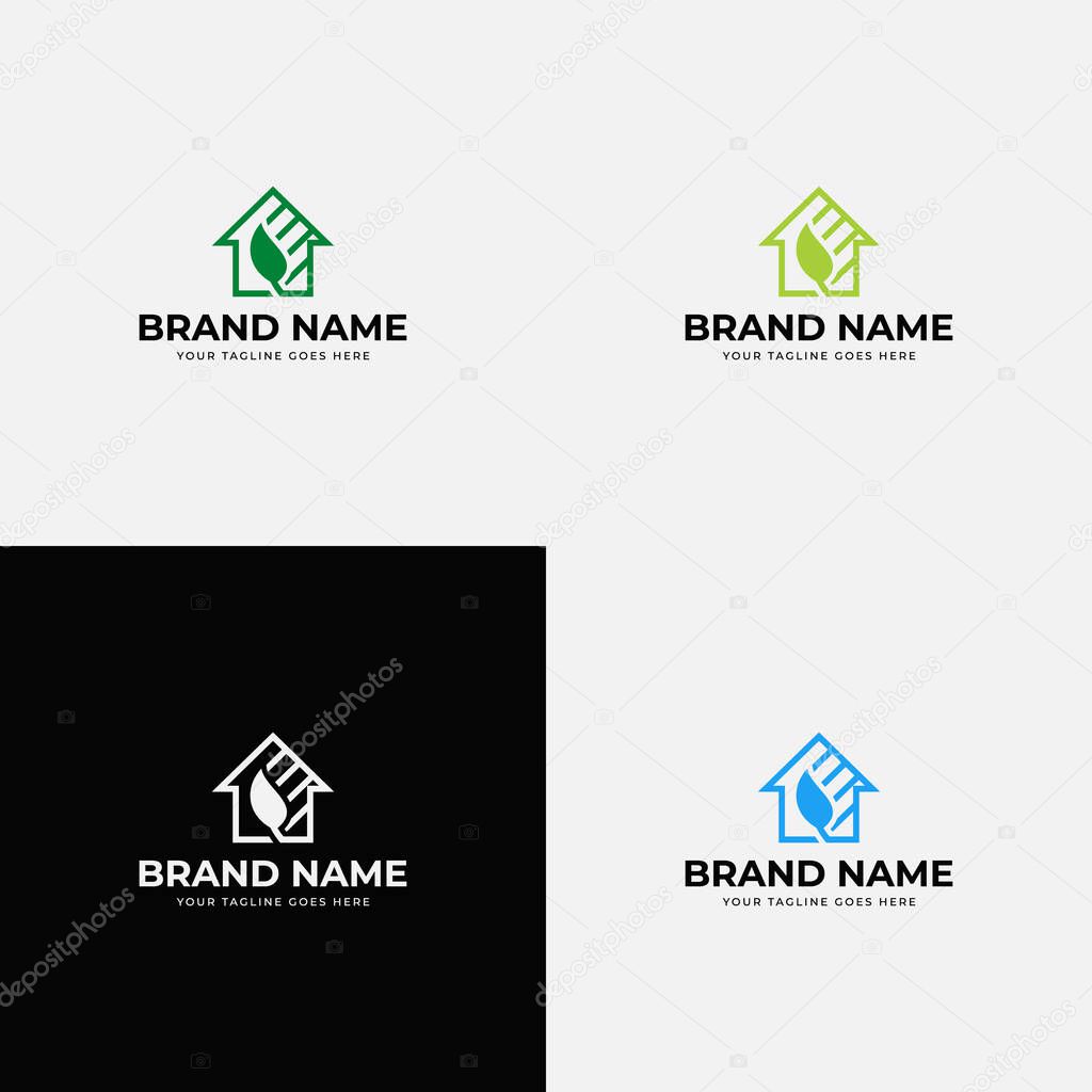 Line art Creative modern simple greenhouse logo design vector template. Greenhouse farm icon design. Green leaf logo.