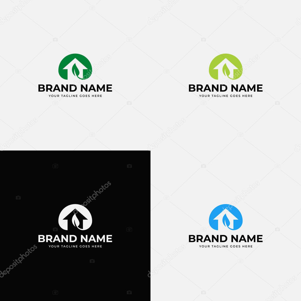 Negative space creative modern simple greenhouse logo design vector template. Greenhouse farm icon design. Green leaf logo.