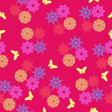 Tekstil, duvar kağıtları, basılı ürünler, tatil kartları, sevgililer günü davetiyeleri için kusursuz desenler ve kelebekler. Vektör illüstrasyonu.