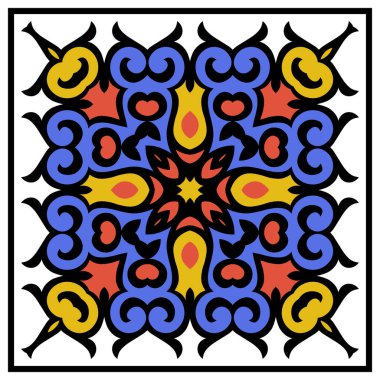 Geometrik şekilli soyut dekoratif desen. Süs. Kare ayırma ögesi arka planlar, tekstil, duvar kağıtları, hediye ambalajları, şablonlar, şallar ve fayanslar için kullanılabilir. Vektör.