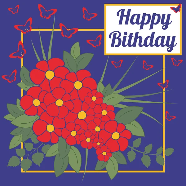 Greeting Card Design Template Bright Flower Card Butterflies Floral Card — Stock Vector