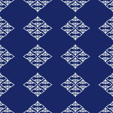 Etnik unsurlu dekoratif, pürüzsüz desen. Kırgız ve Kazak, Özbek, Tatar, Yakut süslemeleri. Arka plan için doku, duvar kağıdı, tatil, kumaş, hediye paketi, ev yapımı tekstil. Vektör.