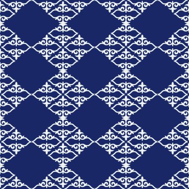 Etnik unsurlu dekoratif, pürüzsüz desen. Kırgız ve Kazak, Özbek, Tatar, Yakut süslemeleri. Arka plan için doku, duvar kağıdı, tatil, kumaş, hediye paketi, ev yapımı tekstil. Vektör.