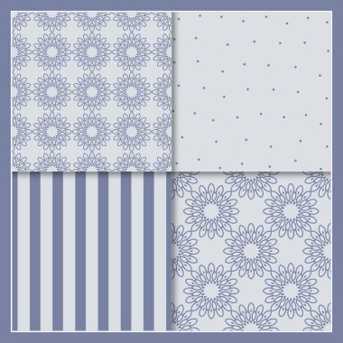 Ev yapımı tekstil için 4 adet dekoratif kusursuz desen. Soyut doku tasarımları arka planlar, motifler, tekstil, duvar kağıtları, kumaşlar, hediye ambalajları, şablonlar için kullanılabilir. Albüm için Tasarım Kağıdı.