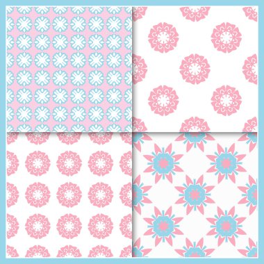 Ev yapımı tekstil için 4 adet dekoratif kusursuz desen. Soyut doku tasarımları arka planlar, motifler, tekstil, duvar kağıtları, kumaşlar, hediye ambalajları, şablonlar için kullanılabilir. Albüm için Tasarım Kağıdı.