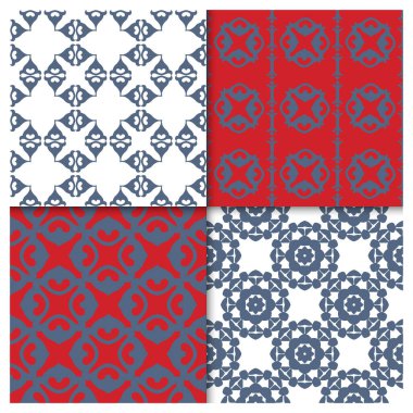 Ev yapımı tekstil için 4 adet dekoratif kusursuz desen. Soyut doku tasarımları arka planlar, motifler, tekstil, duvar kağıtları, kumaşlar, hediye ambalajları, şablonlar için kullanılabilir. Albüm için Tasarım Kağıdı.