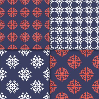 Ev yapımı tekstil için 4 adet dekoratif kusursuz desen. Soyut doku tasarımları arka planlar, motifler, tekstil, duvar kağıtları, kumaşlar, hediye ambalajları, şablonlar için kullanılabilir. Albüm için Tasarım Kağıdı.