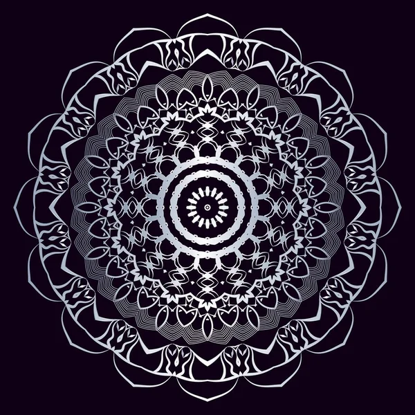 Luxury Ornamental Mandala Design Silver Color Black Background Design Template — Stock Vector