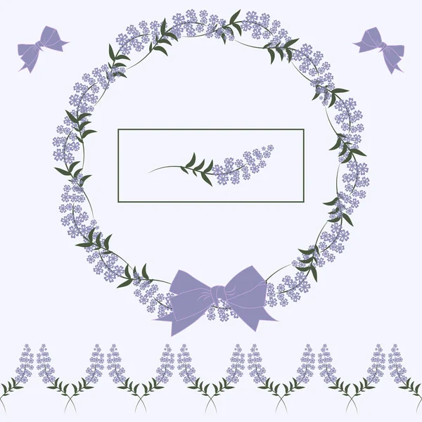 Set Seamless Border Frame Lavender Flowers Elements Workpiece Your Design — Stock Vector