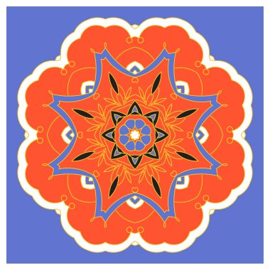 Dekoratif güzel tasarım. Dekorasyon ve tasarımın için soyut elementler. Mandala. Süs. Simetri dokusu. Şal ve halı için parmak izi al, fayans. Vektör illüstrasyonu.
