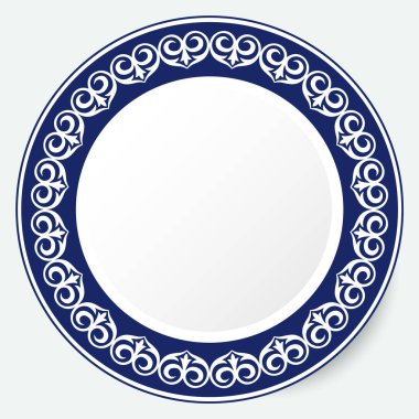 Çember çerçeve, tasarımın için çalışma alanı. Kazak, Kırgız, Özbek 'in süs eşyaları ve motifleri, plaka, tekstil ve baskı tasarımı için ulusal Asya dekoru. Yuvarlak çerçeve. Vektör.