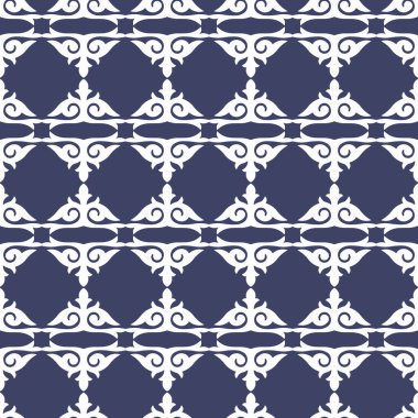 Etnik unsurlu dekoratif, pürüzsüz desen. Kırgız ve Kazak, Özbek, Tatar, Yakut süslemeleri. Arka plan için doku, duvar kağıdı, tatil, kumaş, hediye paketi, ev yapımı tekstil. Vektör.