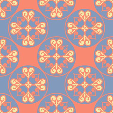 Etnik unsurlu dekoratif, pürüzsüz desen. Kırgız ve Kazak, Özbek, Tatar, Yakut süslemeleri. Arka plan için doku, duvar kağıdı, tatil, kumaş, hediye paketi, ev yapımı tekstil. Vektör.