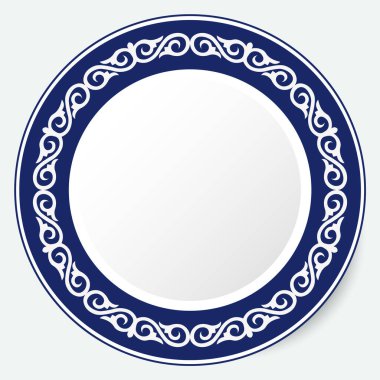 Çember çerçeve, tasarımın için çalışma alanı. Kazak, Kırgız, Özbek 'in süs eşyaları ve motifleri, plaka, tekstil ve baskı tasarımı için ulusal Asya dekoru. Yuvarlak çerçeve. Vektör. 