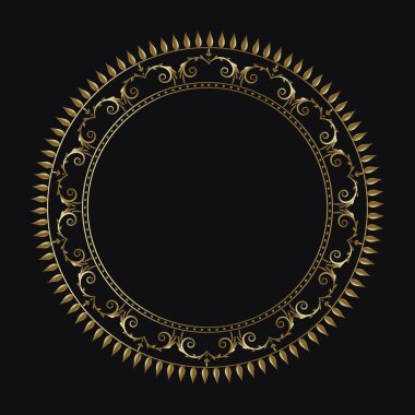 Siyah arka planda altın renkli lüks bir çerçeve. Kafe, restoran, dükkan, baskı, pul, zarif kart için süslemeli çerçeve. Düğün davetiyeleri, izole bir unsur. Vektör