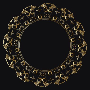 Siyah arka planda altın renkli lüks bir çerçeve. Kafe, restoran, dükkan, baskı, pul, zarif kart için süslemeli çerçeve. Düğün davetiyeleri, izole bir unsur. Vektör