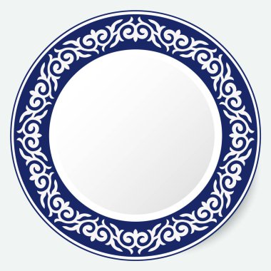 Çember çerçeve, tasarımın için çalışma alanı. Kazak, Kırgız, Özbek 'in süs eşyaları ve motifleri, plaka, tekstil ve baskı tasarımı için ulusal Asya dekoru. Yuvarlak çerçeve. Vektör. 