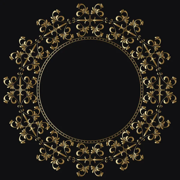 Siyah arka planda altın renkli lüks bir çerçeve. Kafe, restoran, dükkan, baskı, pul, zarif kart için süslemeli çerçeve. Düğün davetiyeleri, izole bir unsur. Vektör
