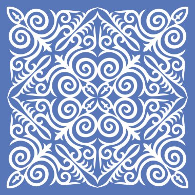 Dekoratif kare desen, tasarımın için bir çalışma. Kazak, Kırgız, Özbek 'in süs eşyaları ve motifleri, fayans, yastık, tekstil ve baskı tasarımı için ulusal Asya dekoru. Vektör.