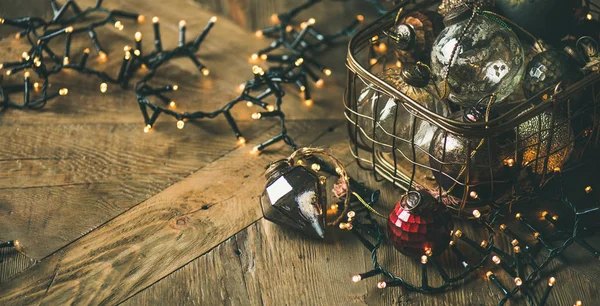 Natale Capodanno Sfondo Albero Natale Giocattolo Decorazione Palline Vetro Scatola — Foto Stock