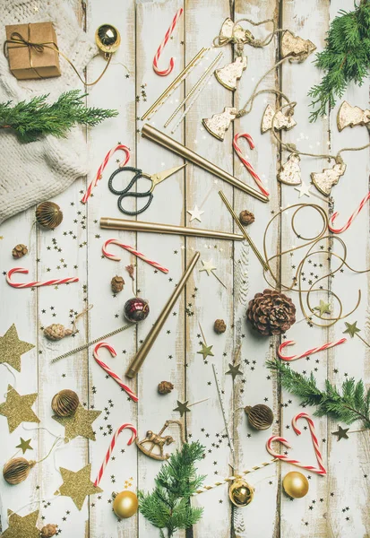 Preparando Para Festa Natal Ano Novo Padrão Objetos Decoração Férias — Fotografia de Stock