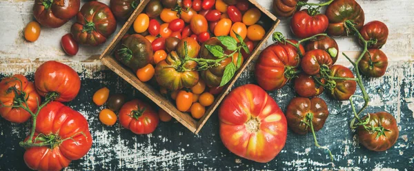 Verse Kleurrijke Rijp Val Zomer Heirloom Bos Cherry Tomaten Rustieke — Stockfoto