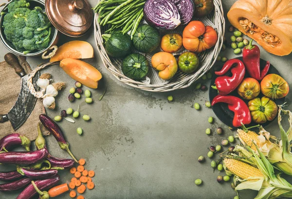 Gesunde Vegetarische Saisonale Herbst Lebensmittel Kochen Hintergrund Herbstgemüse Vom Lokalen — Stockfoto