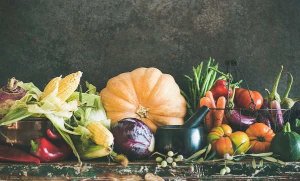 Falla Vegetariska Ingredienser Sortiment Olika Hösten Grönsaker För Hälsosam Matlagning — Stockfoto