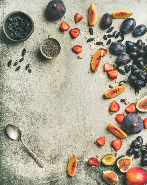 Gesunde Frühstücksvielfalt Herbst Flachlage Aus Griechischem Joghurt Frischem Obst Chiasamen — Stockfoto