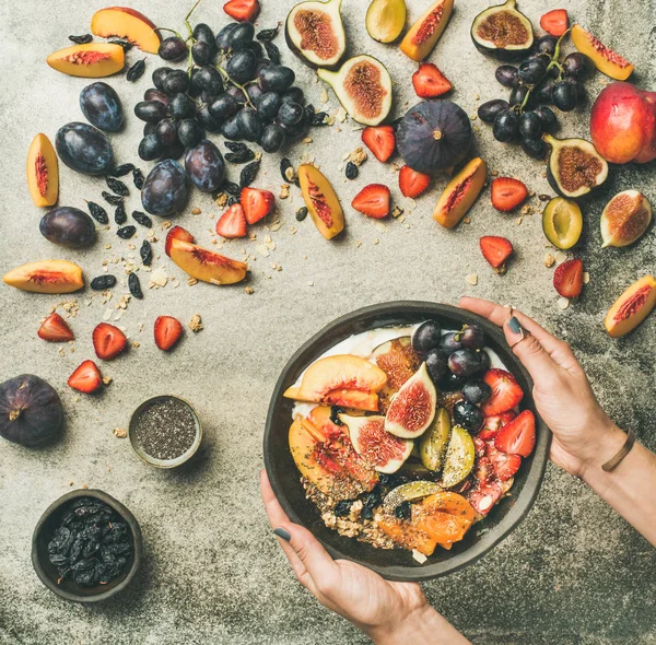 Healthy Seasonal Fall Breakfast Variety Flat Lay Greek Yogurt Fresh — Stock Photo, Image