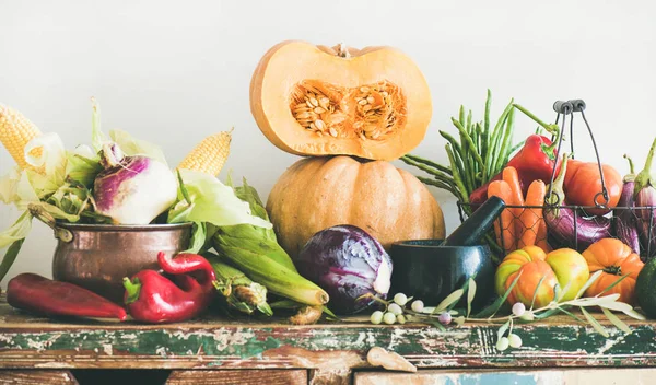 Queda Vegetariana Variedade Ingrediente Alimentar Variedade Vários Legumes Outono Para — Fotografia de Stock
