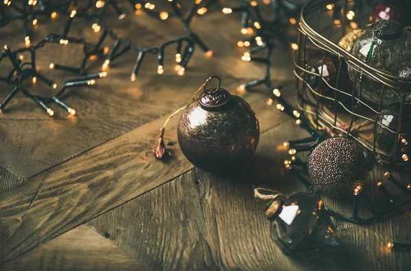 Natale Capodanno Sfondo Preparazione Vacanze Vintage Palle Decorazione Dell Albero — Foto Stock