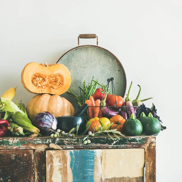 Hösten Vegetarisk Mat Ingrediens Mängd Sortiment Hösten Grönsaker För Hälsosam — Stockfoto