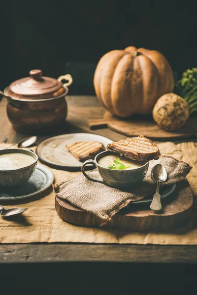 Autumn Winter Home Dinner Fall Warming Celery Cream Soup Cup — Stock Photo, Image