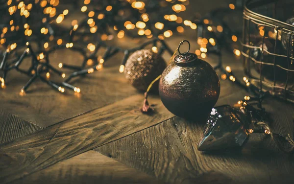 Natal Ano Novo Fundo Vintage Árvore Natal Brinquedo Decoração Bolas — Fotografia de Stock