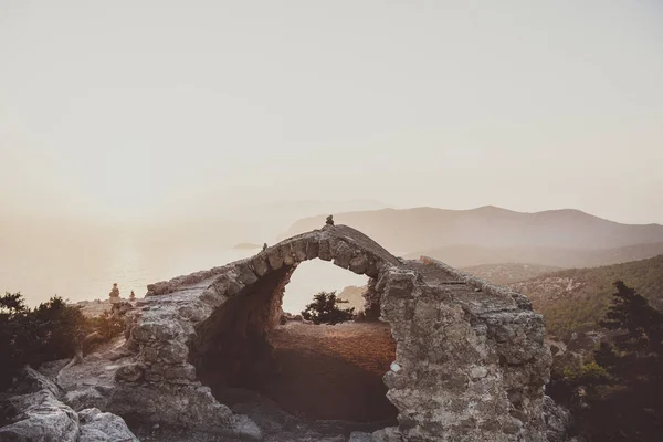 Древніх Каменів Монолітос Замок Дивлячись Море Острові Родос Греція Заході — стокове фото