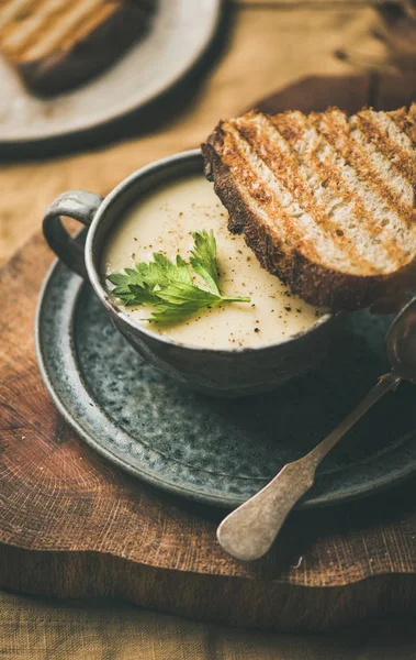 Outono Jantar Casa Inverno Sopa Creme Aipo Aquecimento Queda Xícara — Fotografia de Stock