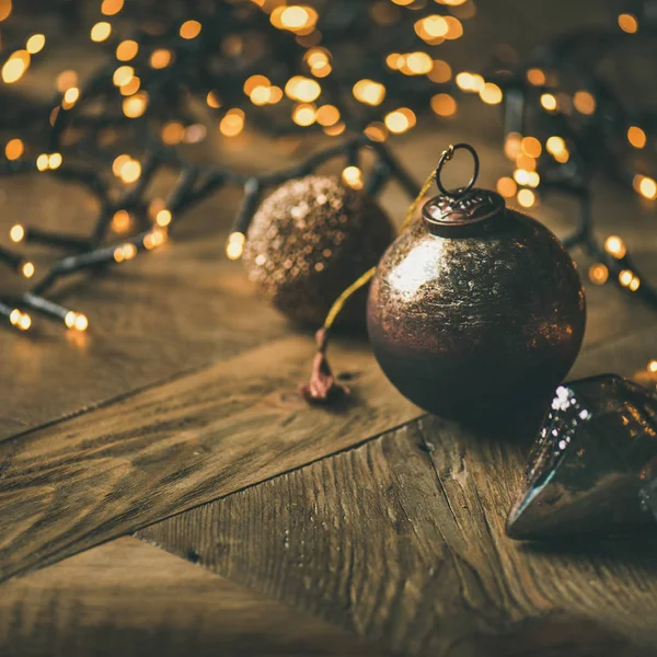 Natal Ano Novo Fundo Vintage Árvore Natal Brinquedo Decoração Bolas — Fotografia de Stock