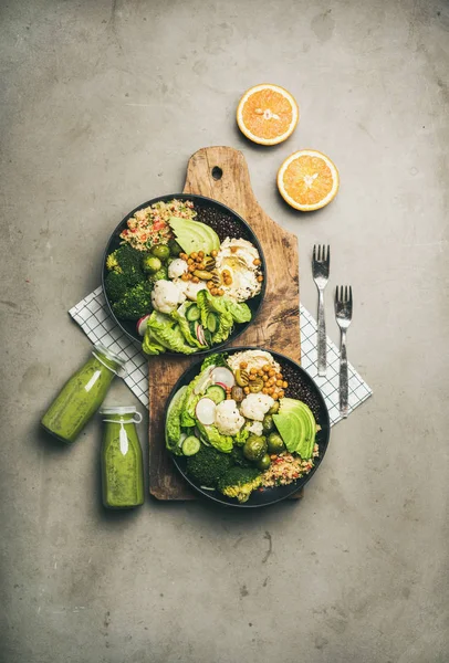 Healthy Dinner Lunch Setting Flat Lay Vegan Superbowls Buddha Bowls — Stock Photo, Image