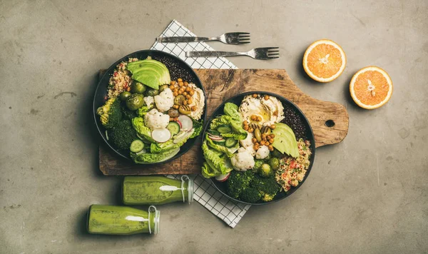 Gesundes Abendessen Mittagessen Flachlage Aus Veganen Super Oder Buddha Schalen — Stockfoto