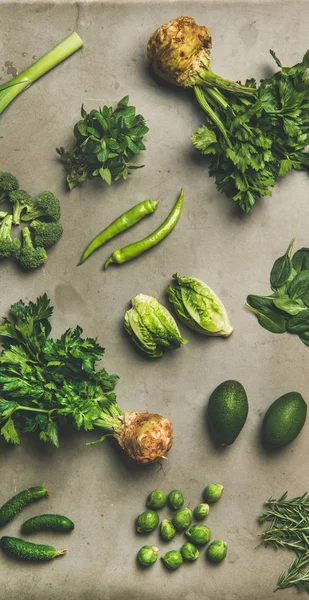 Diseño Saludable Ingredientes Ensalada Vegana Colocación Plana Diferentes Verduras Hierbas — Foto de Stock