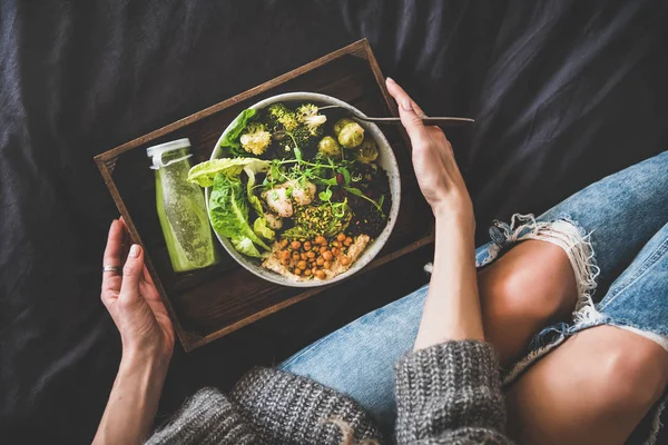 Healthy Dinner Lunch Bed Vegan Superbowl Buddha Bowl Hummus Vegetable — Stock Photo, Image
