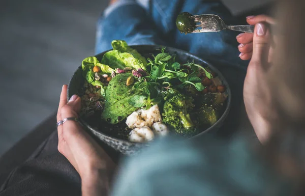 Healthy Dinner Lunch Home Vegan Superbowl Buddha Bowl Hummus Vegetable — Stock Photo, Image