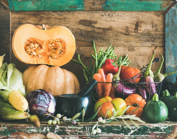 Осінь Вегетаріанський Харчовий Інгредієнт Різновид Асортимент Різних Осінніх Овочів Здорового — стокове фото