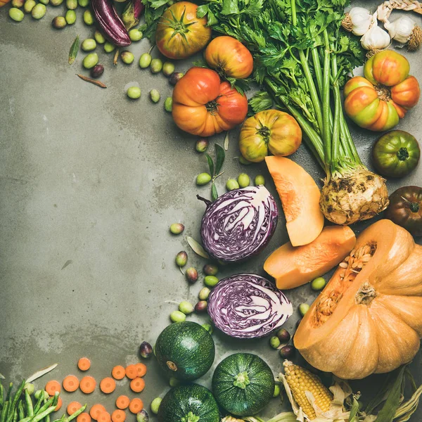 Здорове Вегетаріанське Сезонне Осіннє Харчування Кулінарного Фону Плоска Кладка Осінніх — стокове фото